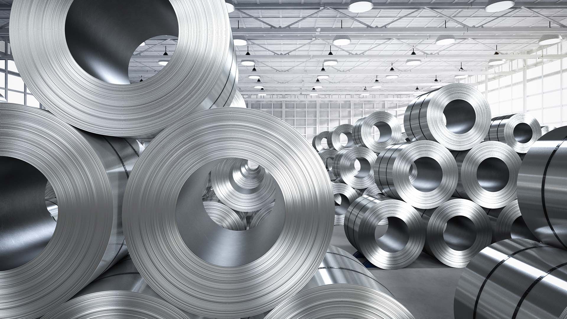 Steel rolls in a warehouse
