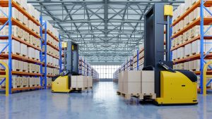 AGV forklifts in a warehouse