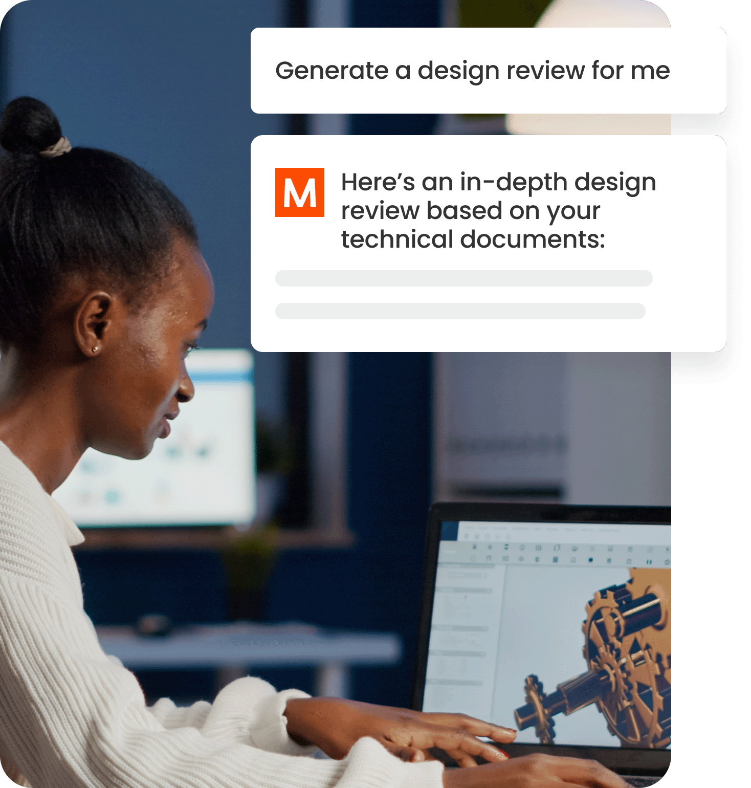 A user asking M-Bot for a design review