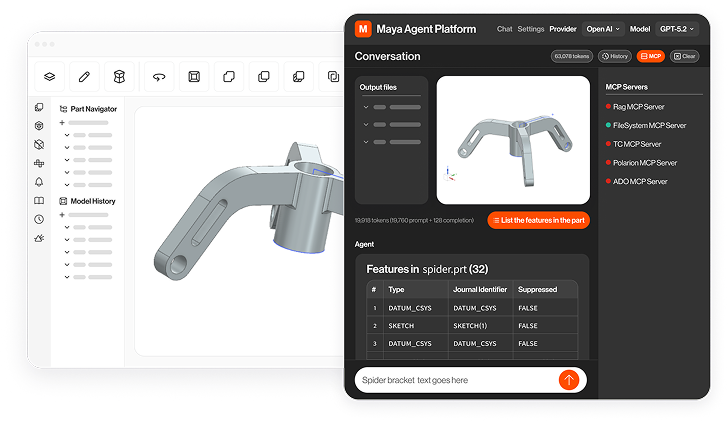 Example of an agentic AI for engineering workflow using the Maya HTT MCP server and CAD software.