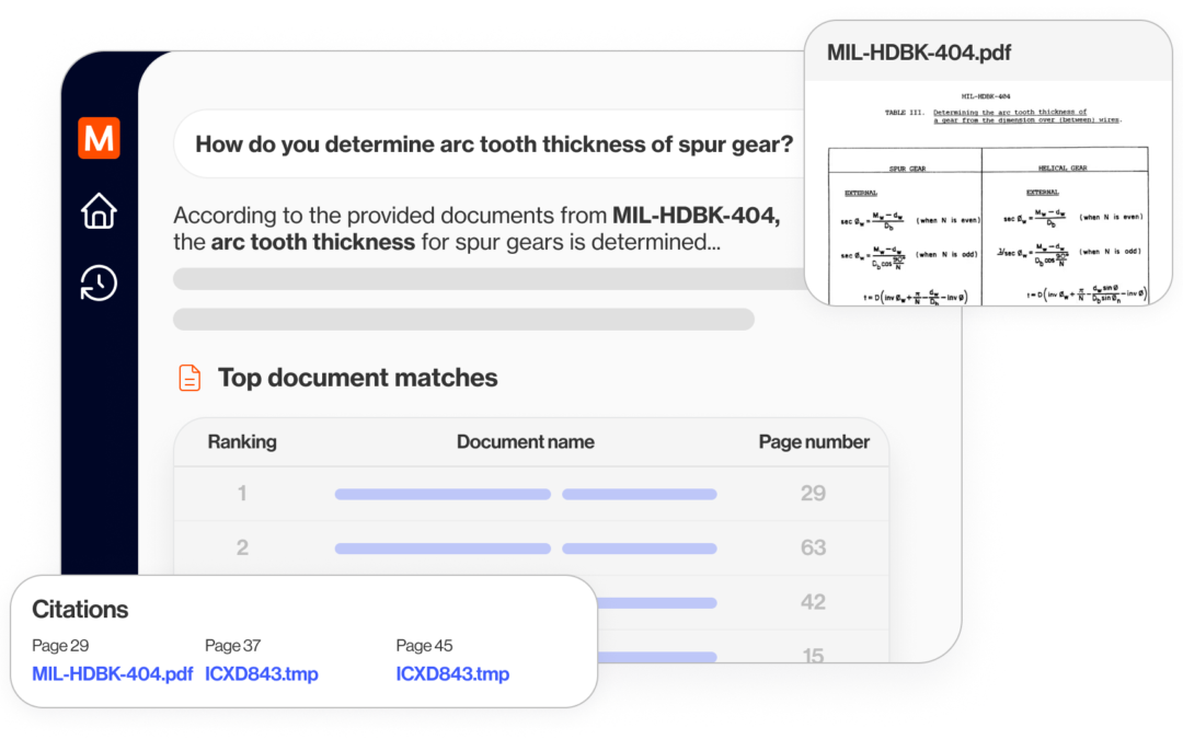 Screenshot showcasing M-Bot and its ability to search complex engineering documents
